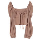 Telding Bow Collar Long Sleeve Shirt Short Umbilly Pure Lust Wind Shoulder Coat 8829 HZ1208