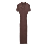 Women's Clothing 2025 Autumn And Winter New Fashion Temperament Collar Ribs Knitted Dress HZ1208