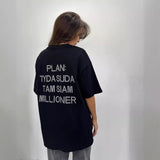 2025 Spring And Summer New Hot Diamond Letter T-Shirt Women Loose Round Neck Leisure Style Short-Sleeved Leisure HZ1208