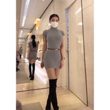 Spice Girls Black Half-High Collar Short-Sleeved Dress Female New High-Grade Thai Thin Temperament A Word-Pack Hip Skirt HZ1208