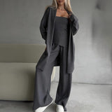 Light Luxury Temperament Casual Brooch Knitted Three Sets Of Women | New Street Party Afternoon Tea Fashion HZ1208