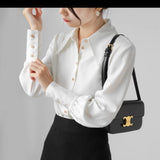 Smog Blue Sharp Collar Shirt Woman 2025 Spring And Autumn Design Small Commuting Professional Shirt Vinegar HZ1208