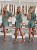 Women's Dress 2025 Fashion Temperament Short Dress V-Neck Short-Sleeved With Casual Jumpsuits HZ1208