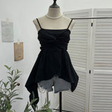 Real Shooting Irregular Kinky Skirt Shaved Belly Thin Sling Vest Design Slim Slime Sleeveless Top 9150 HZ1208