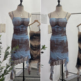 Real Shooting Sexy Sling Dress Girl Summer Babes Thin With Chest Cushion Lotion Side Ribbon Mesh Vest Dress 66661 HZ1208