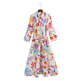 2025 Women's V-Neck Printing Long-Sleeved Loose Dress 1641 HZ1208