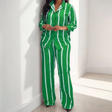 2025 New Women's Striped Long-Sleeved Shirt Trousers Fashion Suit Women's Two Sets HZ1208