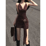 2025 Thai V-Neck Hanging Neck Sling Dress Women's New Summer Dress Bodyd High-End Temperament A Word Skirt HZ1208