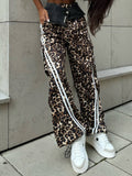 Autumn New Sports Leopard Spliced Casual Pants Women Mid-Loose Trousers Casual Breathable Trousers HZ1208