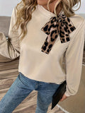 Autumn And Winter Leopard Collar With Round Tie Loose Casual Women's Top HZ1208