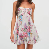 New Sexy French Print Translucent Floral Wrapping Thoracic A-Skirt Miniskirt HZ1208