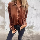 New Gold Velvet Shirt 2025 Long-Sleeved Single Buckle With A Loose Bottom Shirt For Women HZ1208