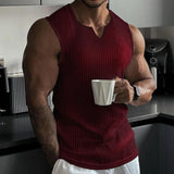 Summer Knitting Vertical Stripe Fitness And Leisure Vest Men's I-Word V-Neck Wide Shoulder Vest HZ1208