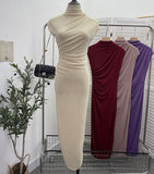 Ceclent Unique Dress With Thin Folds And Hips High-Collar After The Opening Of The Fork Dress 8858 HZ1208