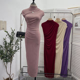 Ceclent Unique Dress With Thin Folds And Hips High-Collar After The Opening Of The Fork Dress 8858 HZ1208