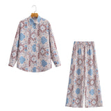 2025 Women's Printed Casual Shirt + Wide Leg Trousers Set 1769 HZ1208