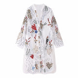 2025 Women's New White Long Embroidery Shirt 3453 HZ1208