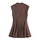 Autumn 2025 French Design Waist Wave Wide Swing Mini Sleeveless Dress 8841460 HZ1208