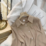 Standing Lady Shirt Spring And Autumn New Korean Version Of Loose Simple Plain Color Bhism Color Feeling Long-Sleeved Shirt HZ1208