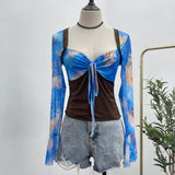 2025 Spring Dress French Court Style Lace Lace Spliced Printed Horn Long-Sleeved T-Shirt 82236 HZ1208