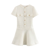 2025 Women's New Pocket Round-Neck Texture Short-Sleeved Dress 7062 HZ1208