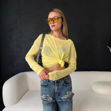 2025 New Sexy Soft Leier Out-Shoulder Long-Sleeved T-Shirt Women's Transparent Top HZ1208