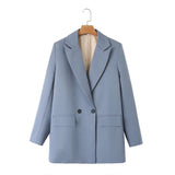 Spring And Summer 2025 New Simple Loose Double-Dbuted Blazer Women's Spring And Autumn Dress New Suit HZ1208