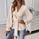 New Elegant V-Neck Long-Sleeved Shirt Autumn Shirt HZ1208