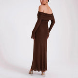 Sexy Women's New Luxury Out-Shoulder Long-Sleeved Body Drilled Noble Dress HZ1208