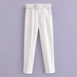 Spring 2025 New ñÞÖå Multi-Colored Harun Pants Casual Solid-Colored Small-Footed Women's Trousers Belt HZ1208