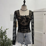 Real Pat With Chest Cushion Square Collar Bow Lace Long Sleeve Bottom Top Dress Slim Slim Short Shirt 9520 HZ1208