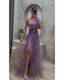 Women's Explosive Flower Slant Shoulders Big Smash Flower High-End Dress HZ1208