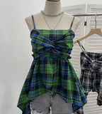 Real Shooting Irregular Skirt Lattice Sling Vest Women's Summer Design Sleeveless Top 9151 HZ1208