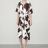 2025 Women's Fashion Dress INS Temperament Fashion Printed Shirt Folded Dress HZ1208