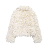 2025 Winter New Temperament Simple Collar Long-Sleeved Artificial Fur Warm Coat Woman HZ1208