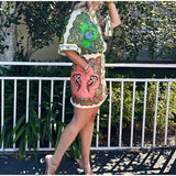 2025 New Women's Collar Single Row Buckle Long-Sleeved Temperamental Print Dress Dress Women HZ1208