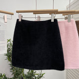 Real Shooting Pink Hair This Dress Girl Autumn And Winter High Waist A-Buffed Short Skirt Anti-Light One-Step Skirt 8871 HZ1208