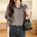 Spring And Autumn 2025 New Advanced Sensational Anti-Floored Wrinkled-Faced Shirt For Women's French Leisure Career Commuting Shirt HZ1208