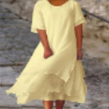 2025 Fashion And Casual Double-Edecker Short-Sleeved Round Dress HZ1208
