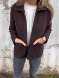 2025 New Single-Sided Autumn And Winter Collar Knit Zipper Casual Coat Woman HZ1208