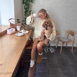 Hot Brown Hollow Knitted Sweater Female Overturned Bat Sleeve Top High Waist Half-Dress Autumn And Winter Languid Wind HZ1208