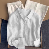 French Linen Shirt Women's Summer Thin Old Money Liner Shirt Long Sleeve Sunscreen Cotton Top HZ1208