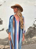 2025 Spring/Autumn Spring/Autumn New V-Neck Fashion Print Seven-Sleeve Loose Dress HZ1208