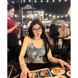 2025 Summer Light Blue High-End Hottie Butterfly Print Sling Vest Women Summer Bottom Sleeveless Outside To Wear Clothes HZ1208