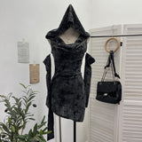 Real Shooting Wasteland Wind Makes Old Hole-Breaking Fabric Collared Hooded And Hip Dress With Cuff Cover Dress 9263 HZ1208