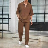 2025 New Commuting Suit Casual Shirt Solid Color Short-Sleeved Trousers Men's Two Casual Sets HZ1208