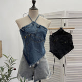 2025 Summer Babes Hanging Neck Cowboy Corset Irregular Hairy Short Vest 8905 HZ1208