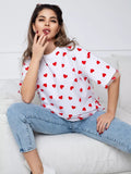 2025 New Sexy Women's Love Mesh Splicing Loose Basic Round-Neck Short-Sleeved T-Shirt HZ1208