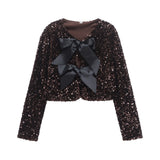Z2025 New Fashion Temperament Women's Long-Sleeved Bow Decorated With A Glide Coat Top HZ1208