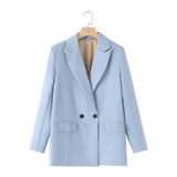 Spring And Summer 2025 New Simple Loose Double-Dbuted Blazer Women's Spring And Autumn Dress New Suit HZ1208
